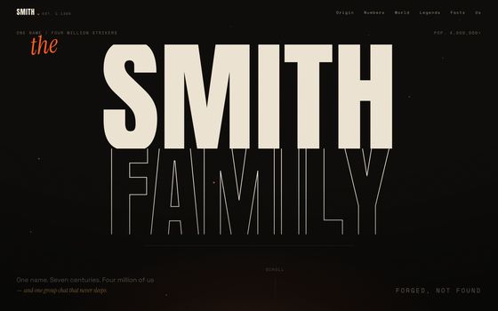 The Smith Family website — huge bold type reading SMITH FAMILY.